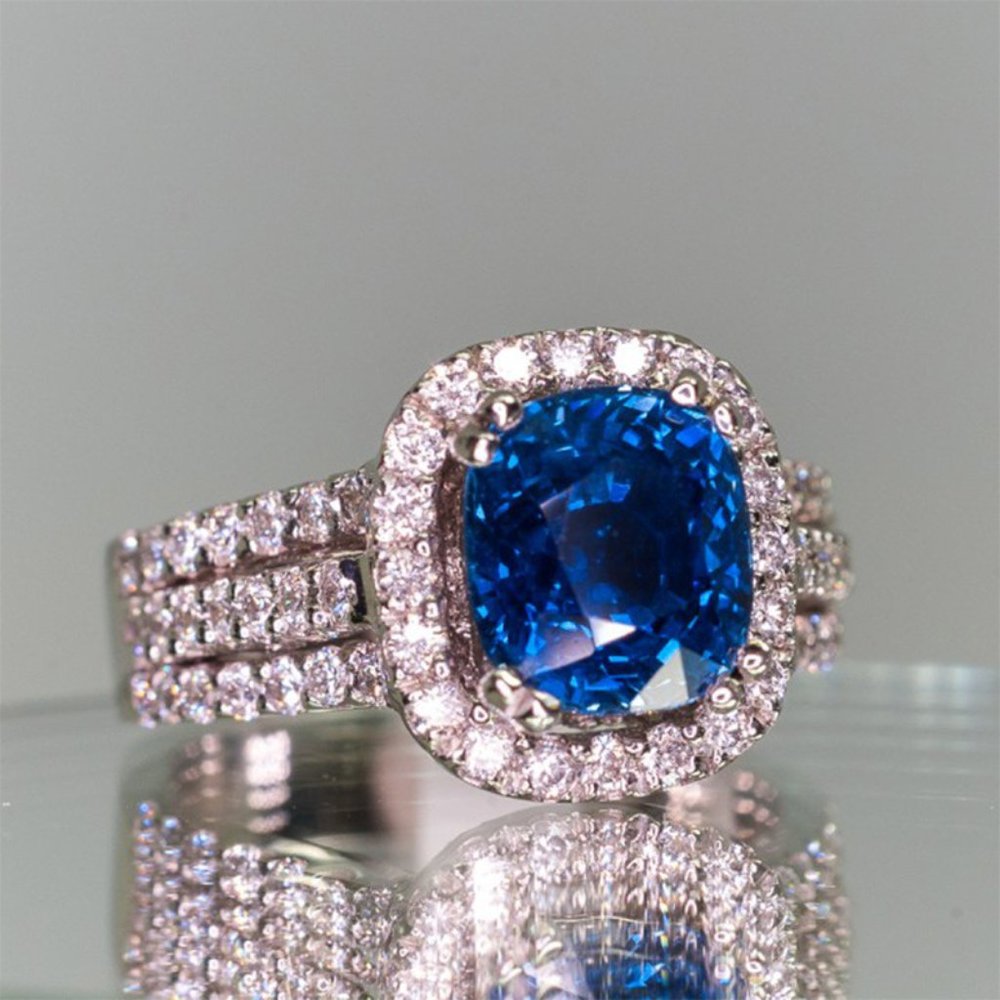 3/$35 Royal Blue Copper Ring Sapphire Square Cubic Zirconia Gemstone Diamond